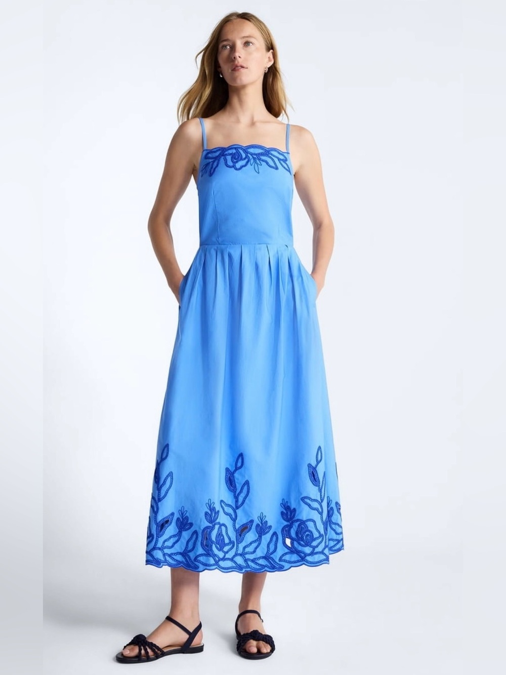 Free Assembly Women’s Plus Embroidery Cotton Midi Dress